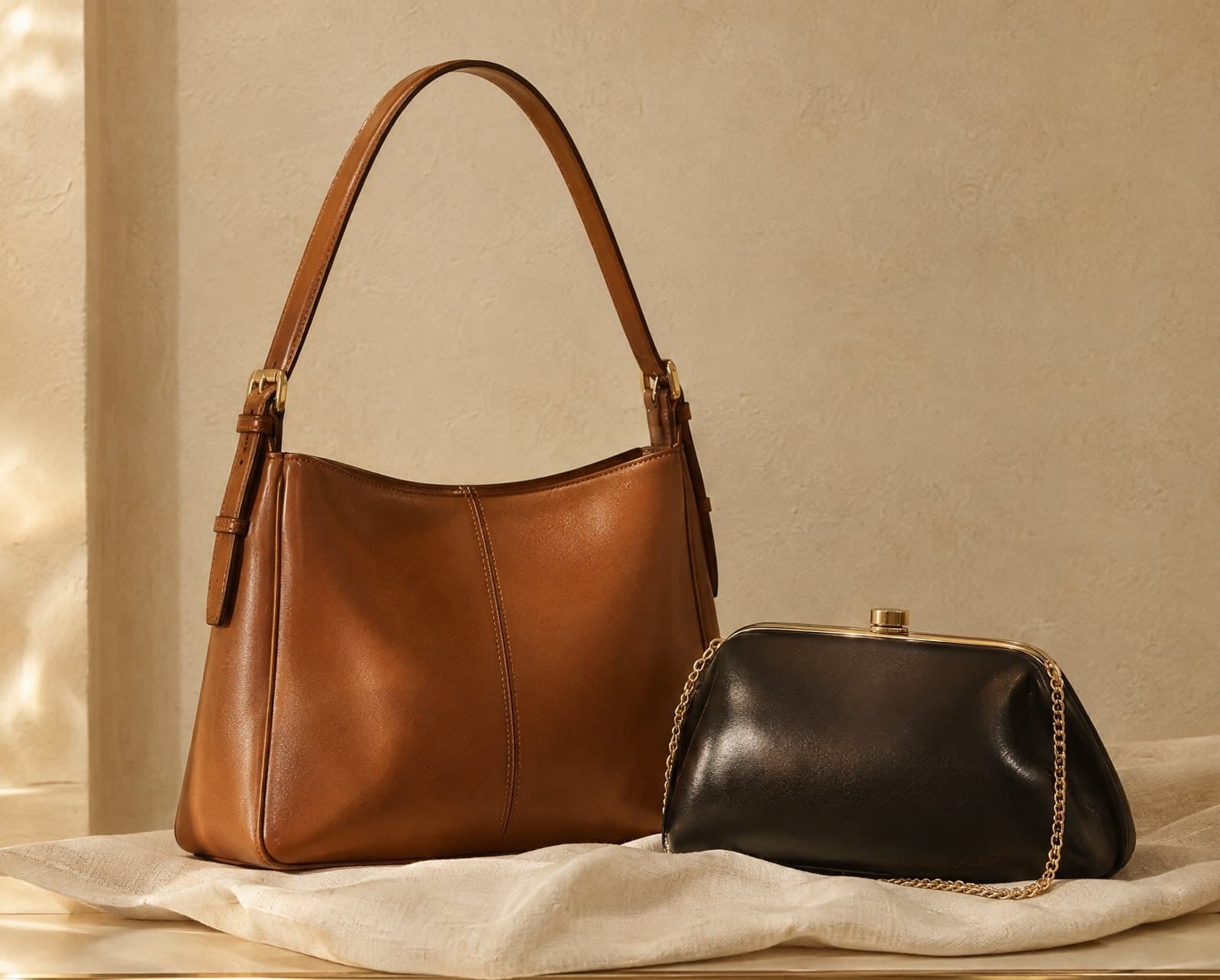 Borsa cognac e clutch nera
